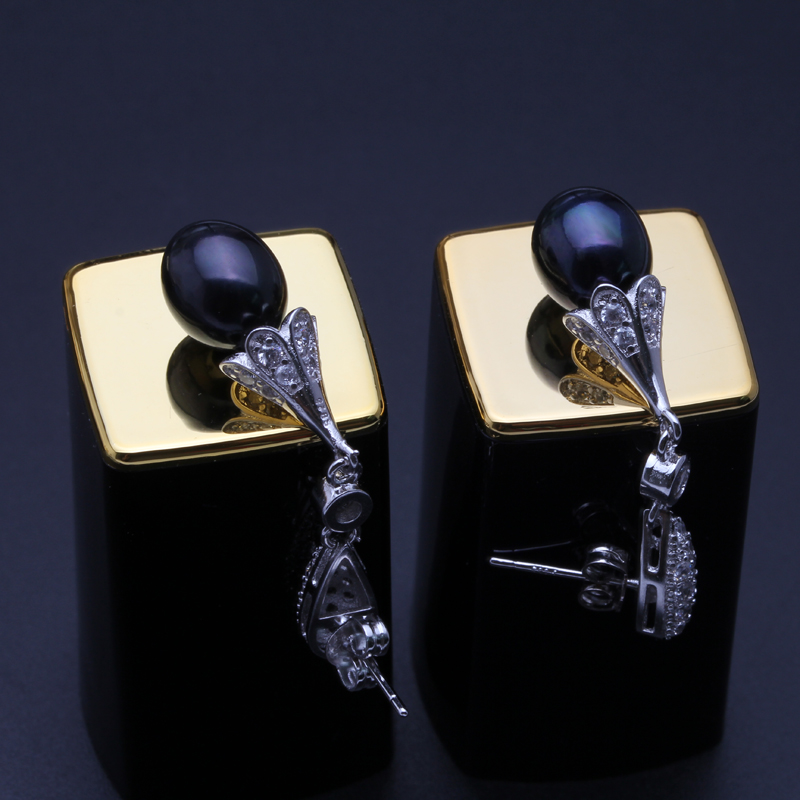 Women's 925 Silver Earrings with Pearls black pearl drop earrings