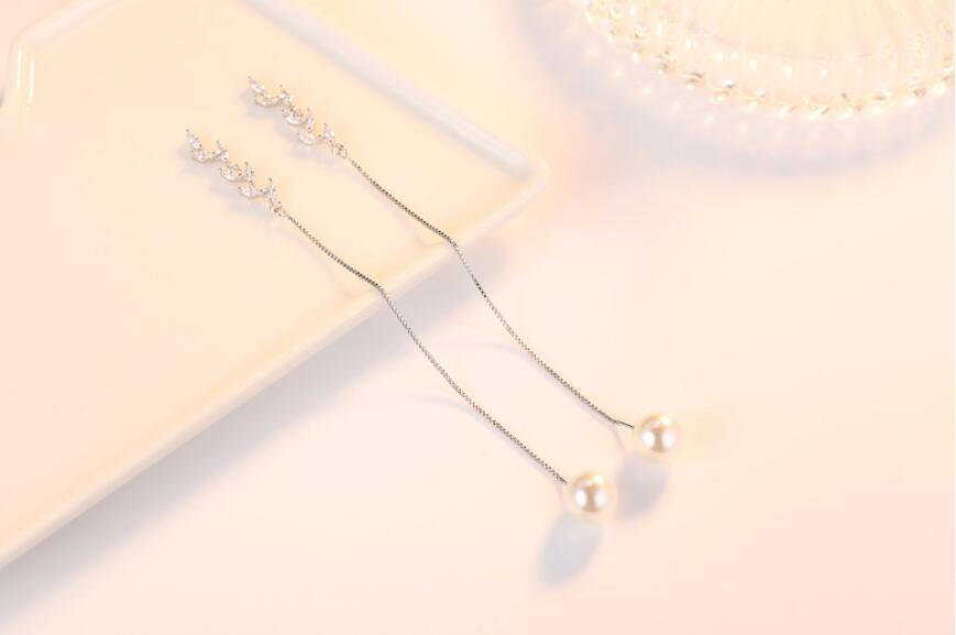 Women's Silver 925 Sterling Silver Long Earrings
