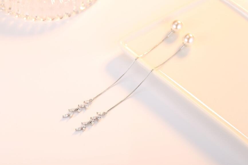 Women's Silver 925 Sterling Silver Long Earrings