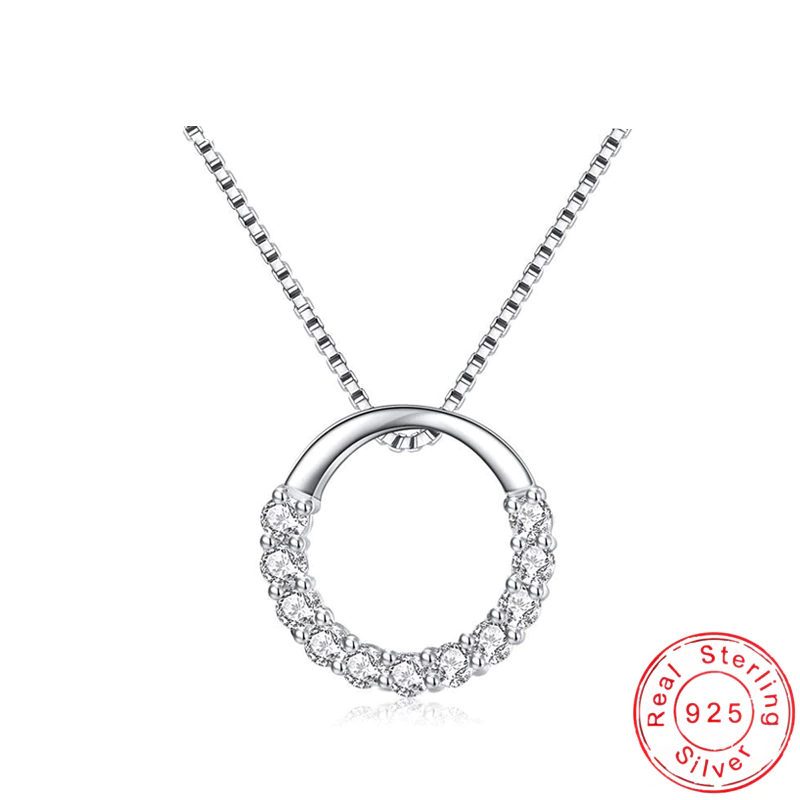 Rhinestone 925 Sterling Silver Round Shaped Pendant Necklace