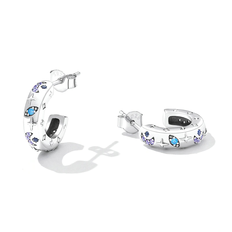 Moon and star hoop earrings