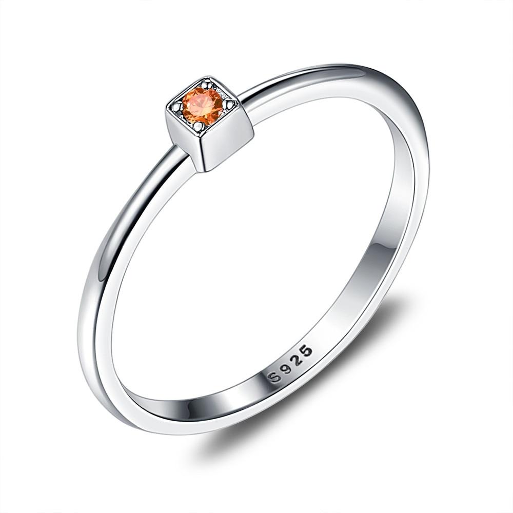 Orange cubic zirconia Silver ring